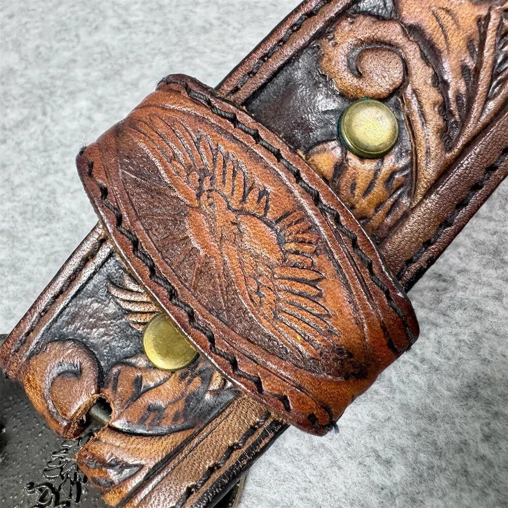 Silver Creek Collection Belt Men’s Brown Western Tooled Brass Buckle